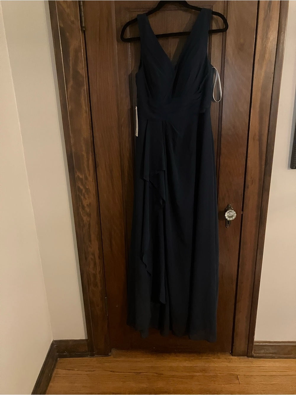 Azazie Navy V-Neck Chiffon Maxi Dress